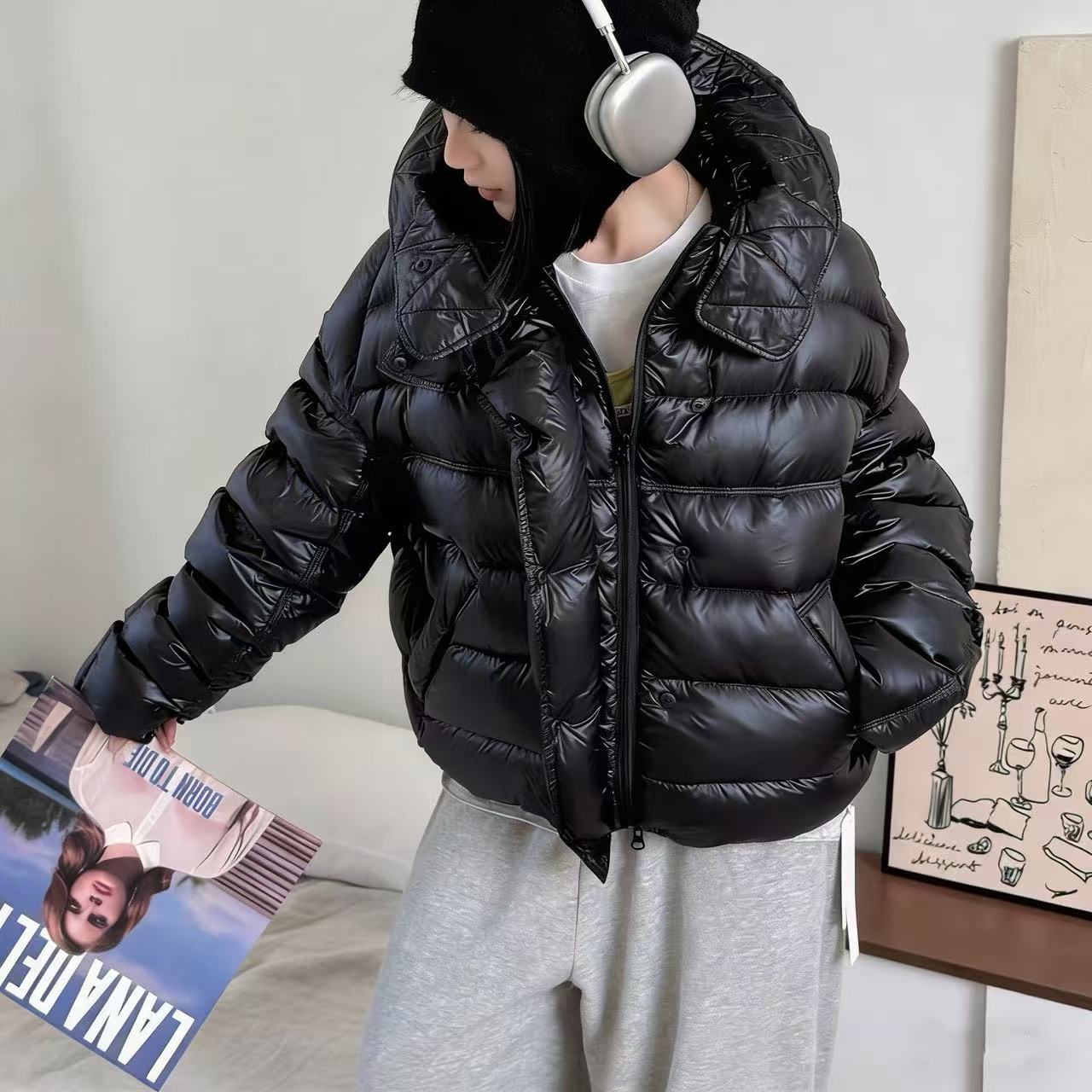 石墨烯云绒Y1259黑亮外套25813