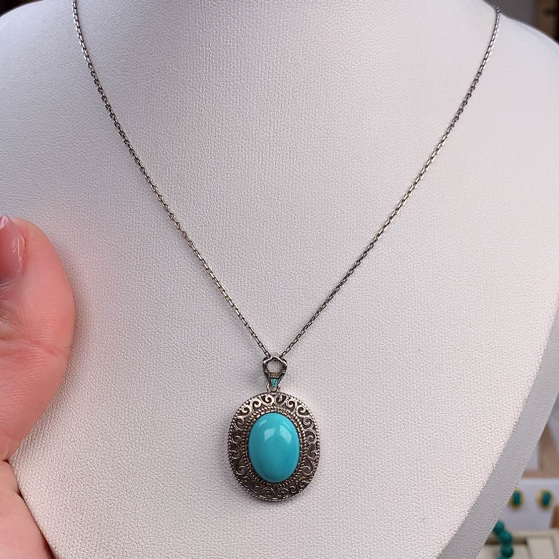 绿松石颈饰银S925镶嵌