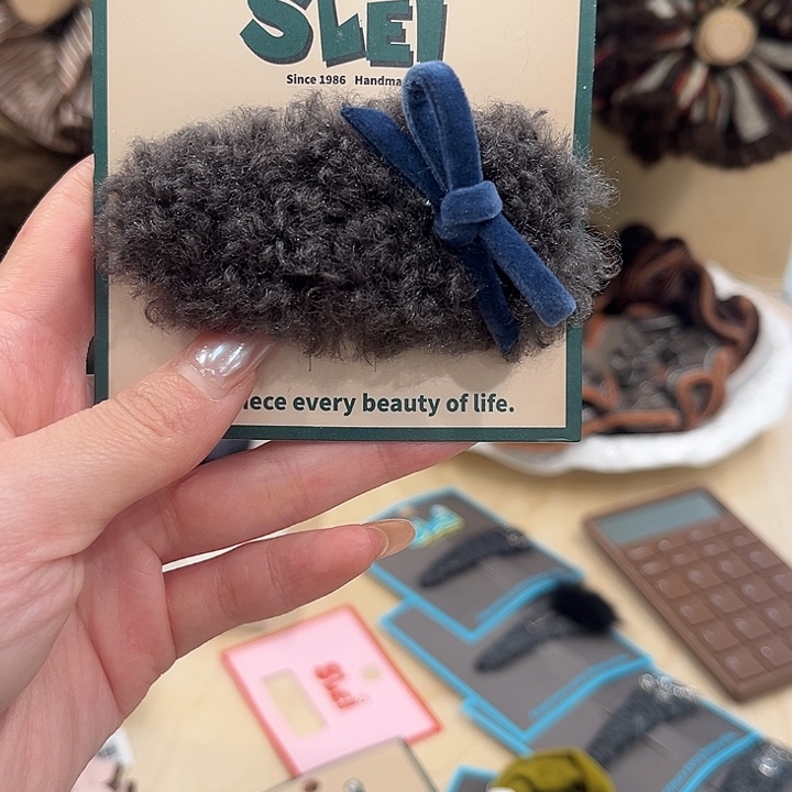 布艺铁合金深灰色蓝色蝴蝶结拜拜夹