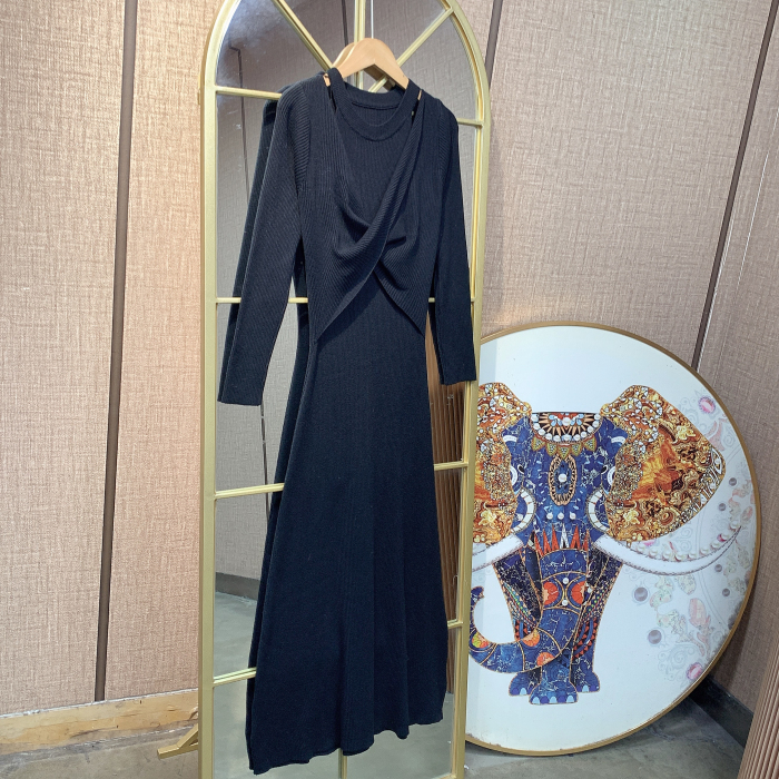 BS700孕妇黑色针织连衣裙90-125