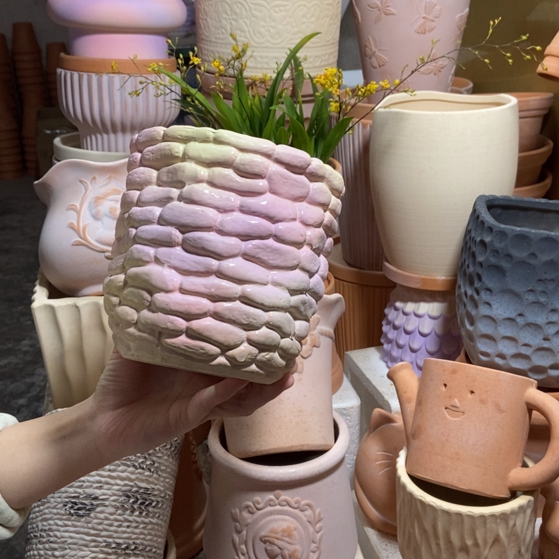 15×15彩色石头盆 粗陶1个