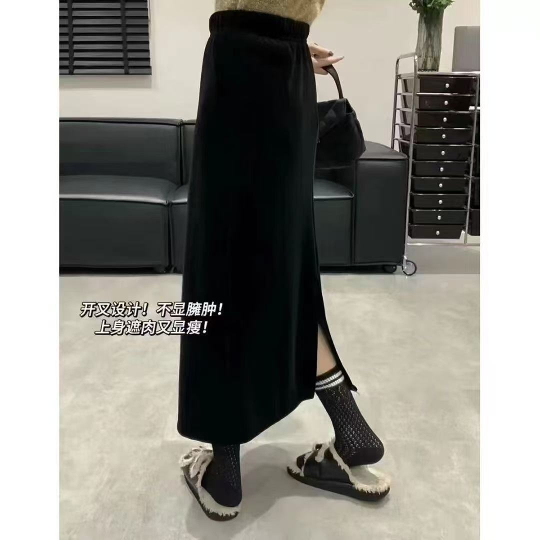 半身裙时尚摩登风轻职风包臀裙一步裙高腰丝绒半身裙-0281