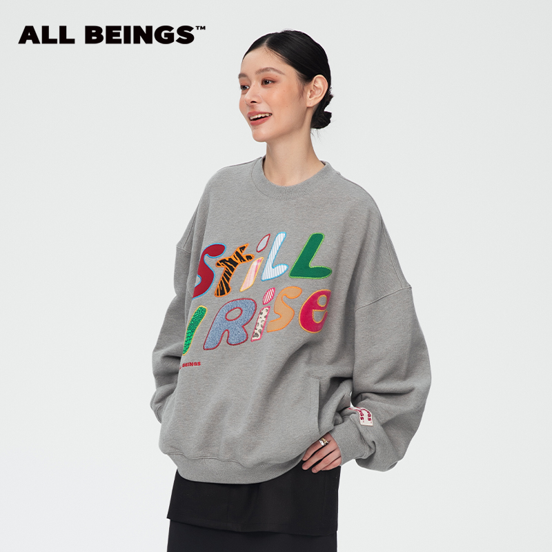 ALL BEINGS【年中折扣款】撞色混拼贴布绣大廓形卫衣宽松长袖上衣