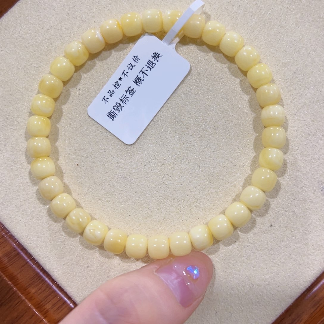 蜜蜡手链未镶嵌6m浓蜡黄白花