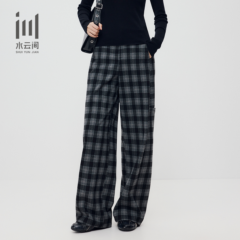 水云间高腰通勤宽松显瘦格纹休闲阔腿裤长裤2025秋季新款12540169