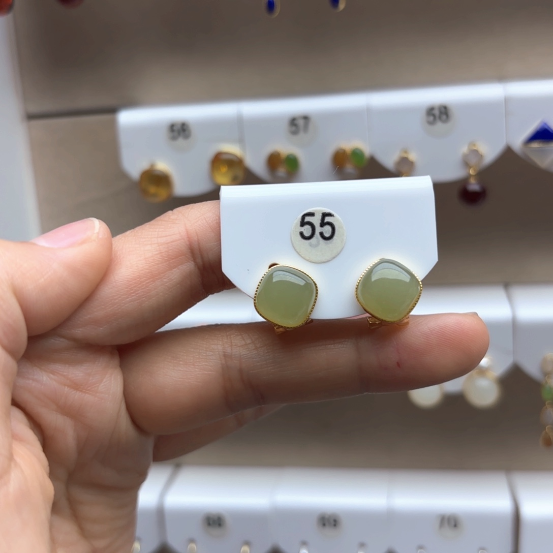 和田玉耳饰银S925镶嵌