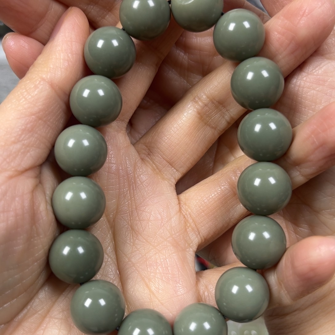 未镶嵌和田玉手链卡14圆珠珠宝级