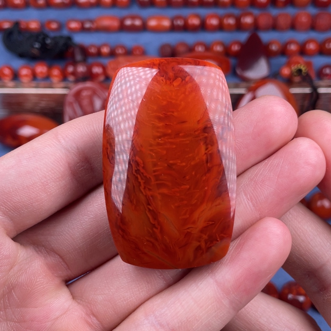 南红玛瑙未镶嵌其他49mm瓦西玫红火焰纹无事牌