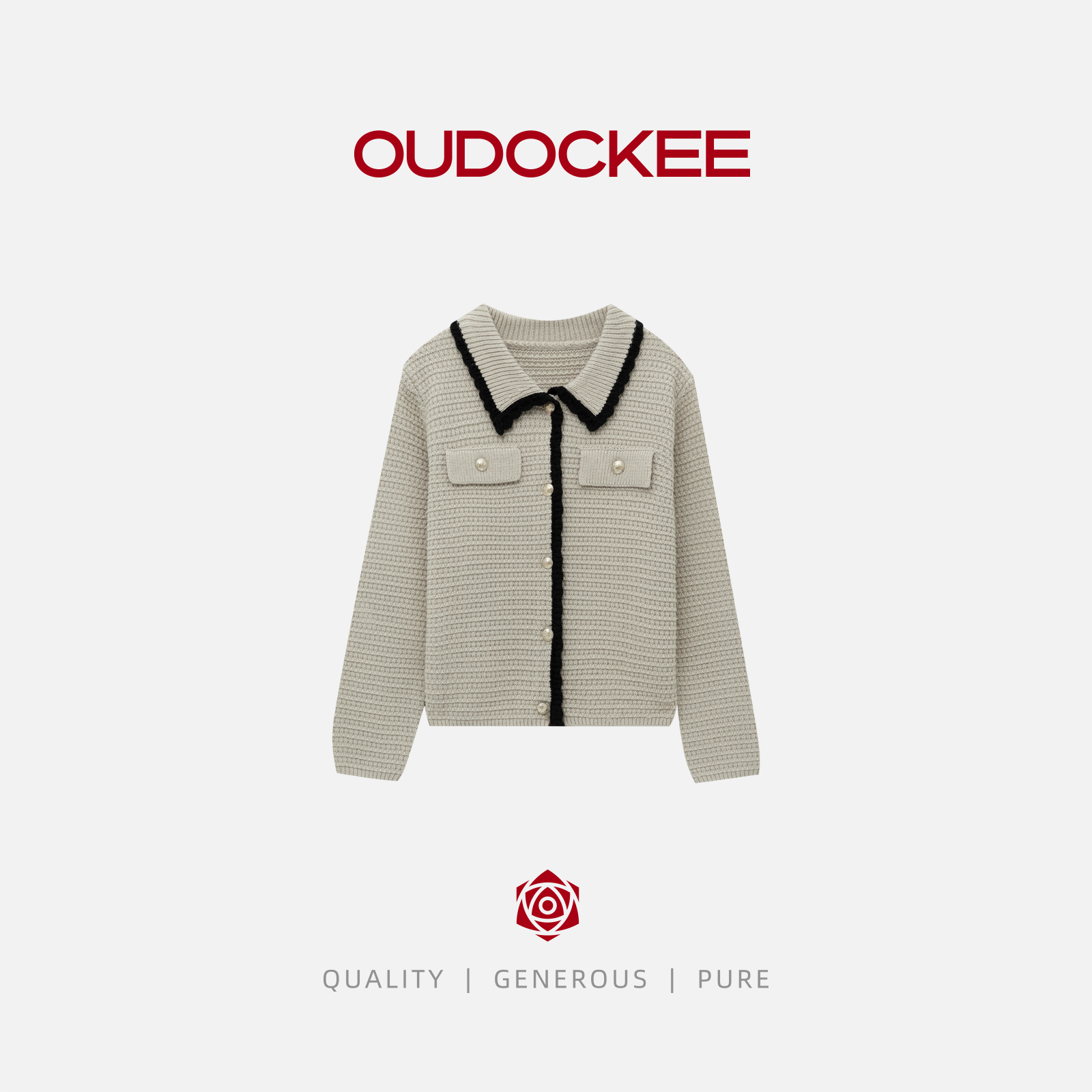 OUDOCKEE 鸥鸥【珍珠奶茶】温柔慵懒风花边设计感针织衫 MACAB1010T