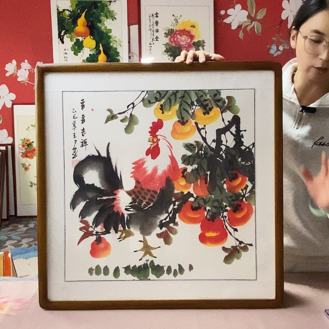 国画手写手绘带框包邮国画作品62✖️62