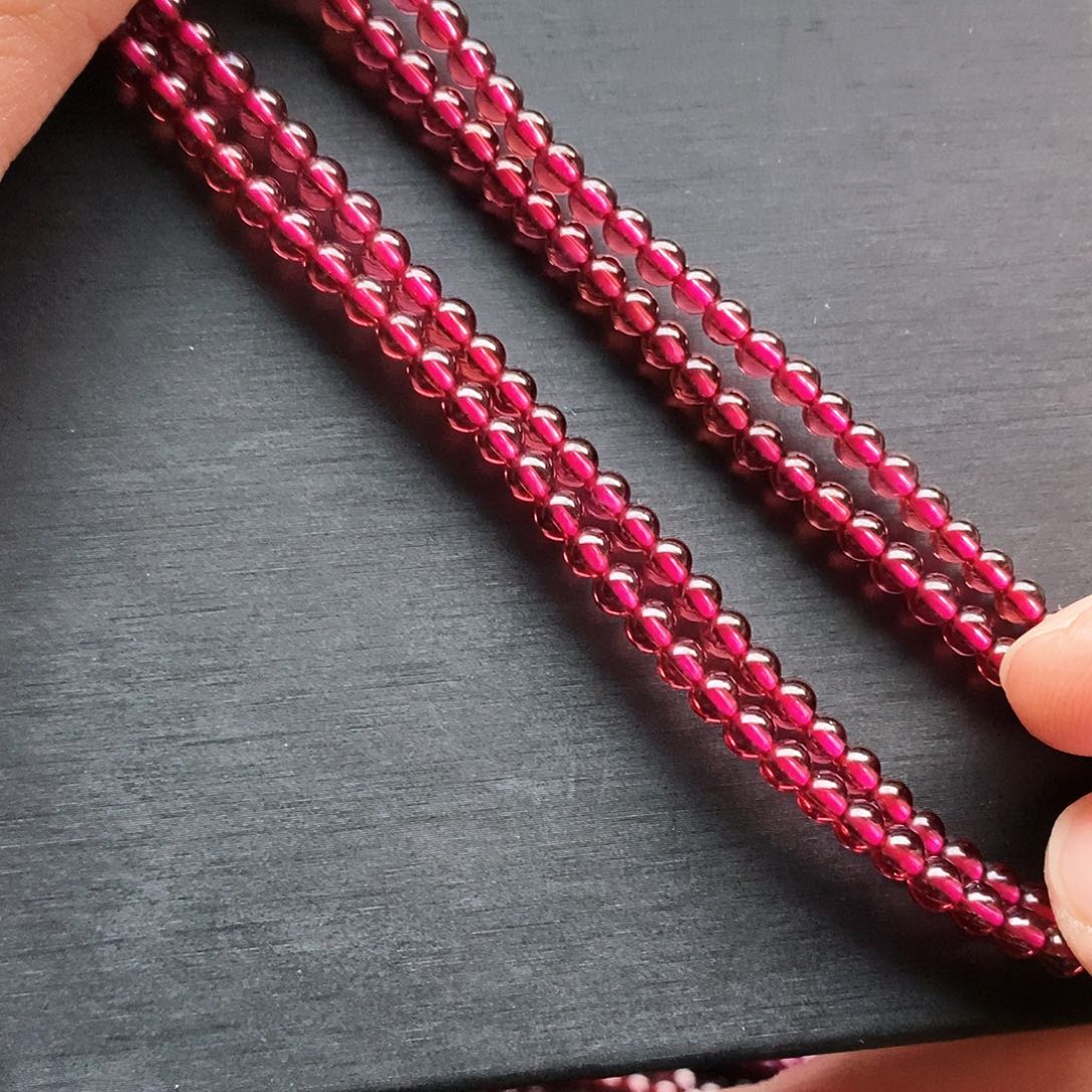 石榴石手链未镶嵌4mm香槟粉色标全净体