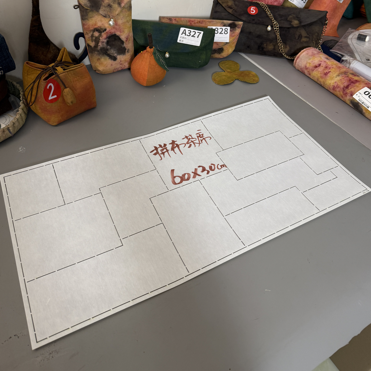 拼布茶席模板 60×30㎝ 小白必入款 茶席模板 诺诺植物染