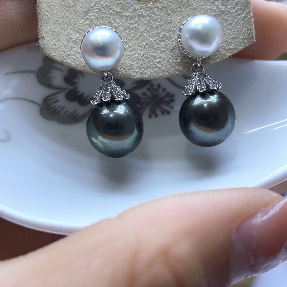 海水珍珠耳饰银S925镶嵌