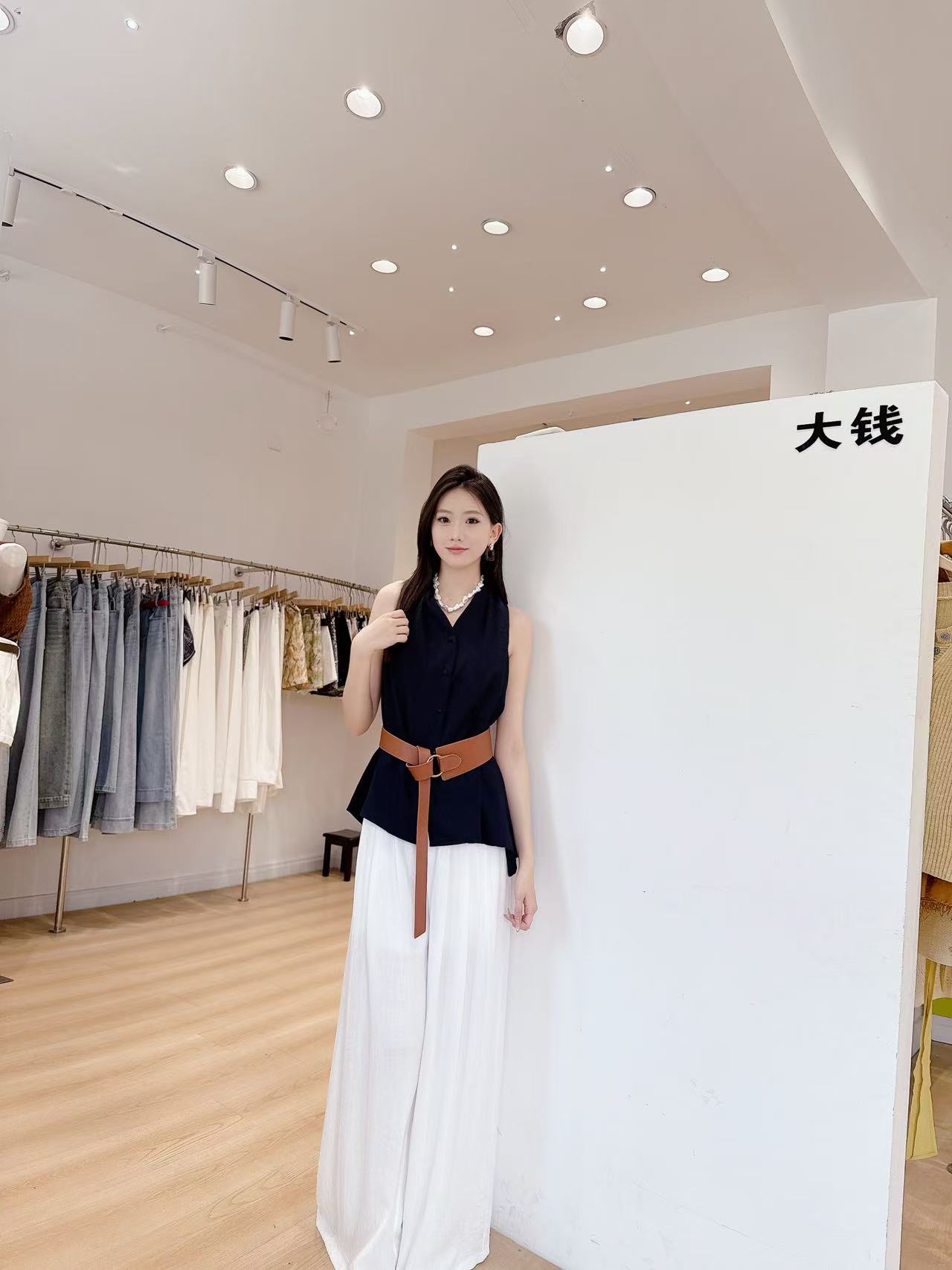 套装短袖显瘦气质高腰时尚夏季无袖拼接