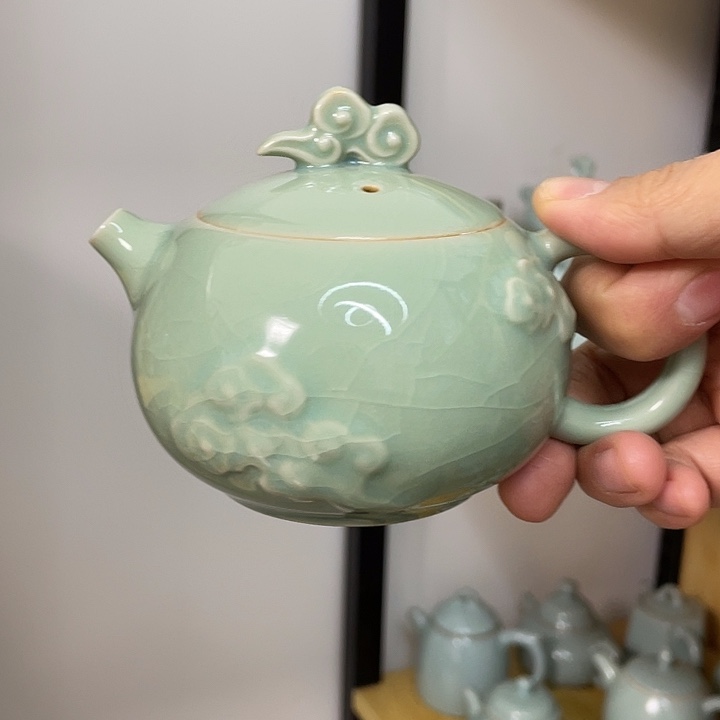 壶豆绿手工精修祥云西施壶