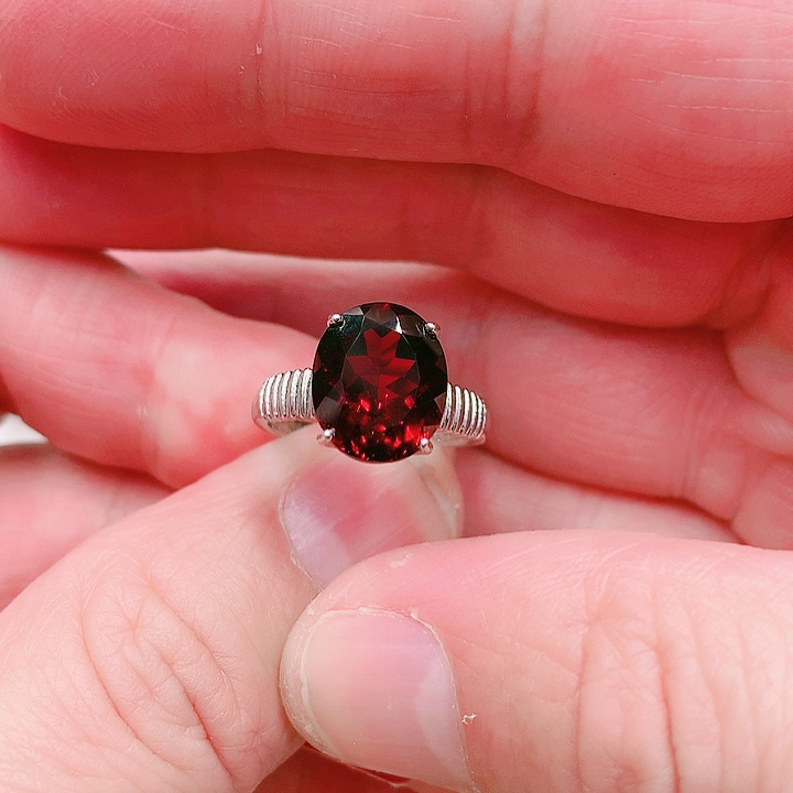 石榴石戒指银S925镶嵌福**照