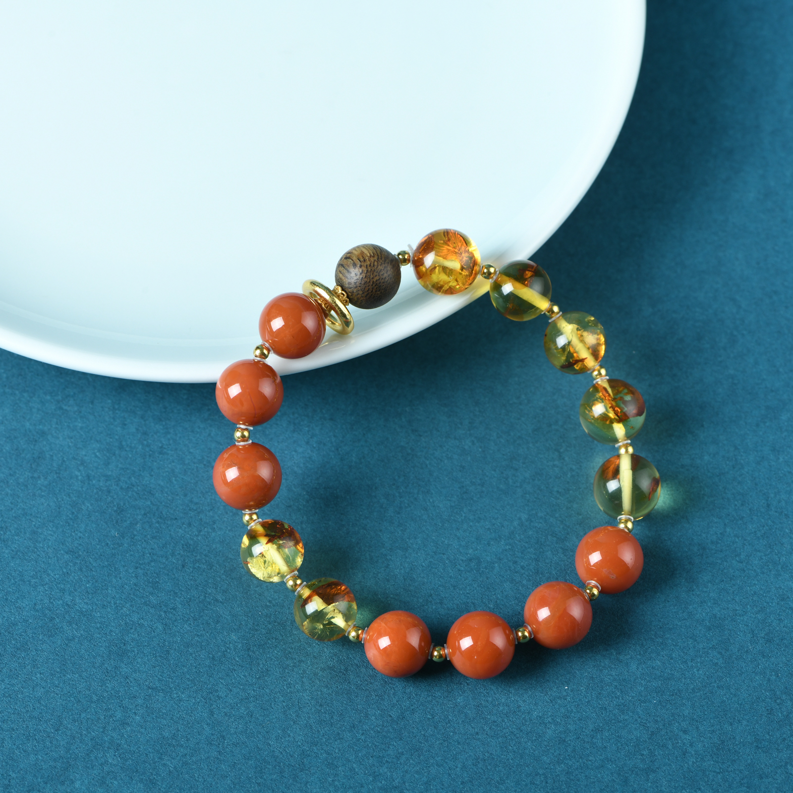 琥珀花珀1.0南红1.0手串