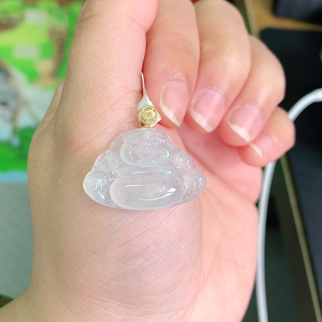 翡翠颈饰18K金镶嵌冰佛公