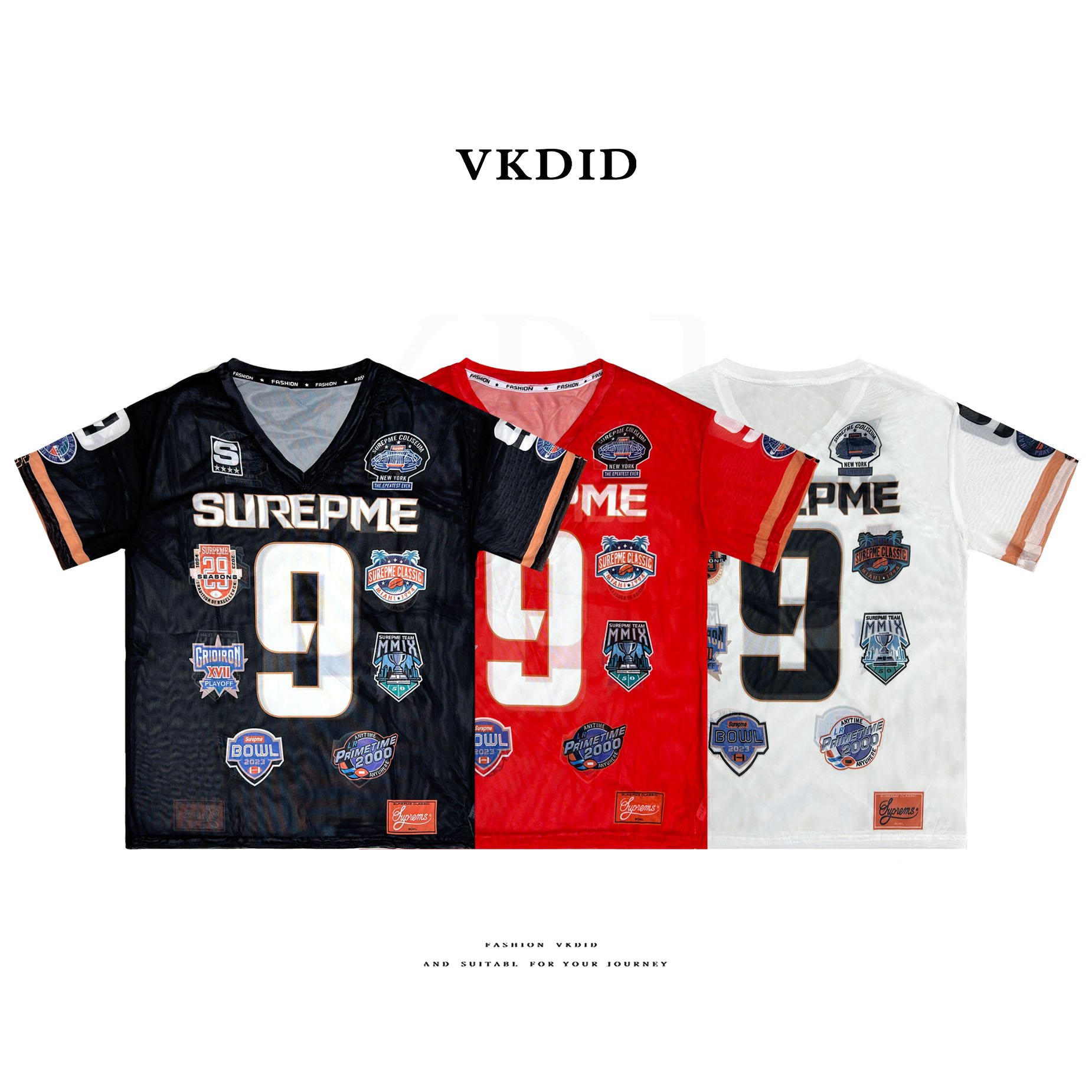 VKDID【新款oversize】美式潮牌原创数字9号防晒网纱V领T恤短袖罩衫