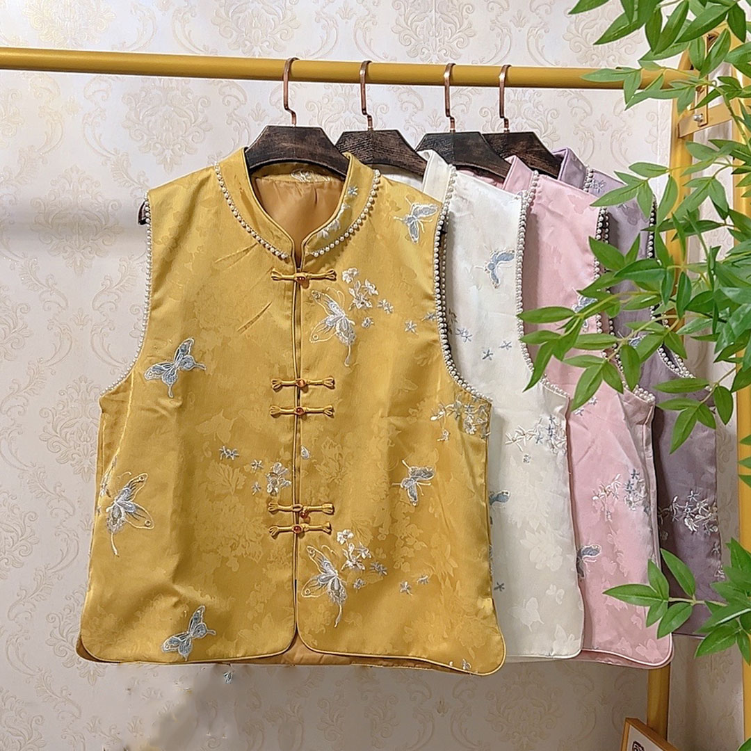 大聪新中式小立领重工串珠马甲胖妹妹减龄甜美200斤刺绣坎肩9352