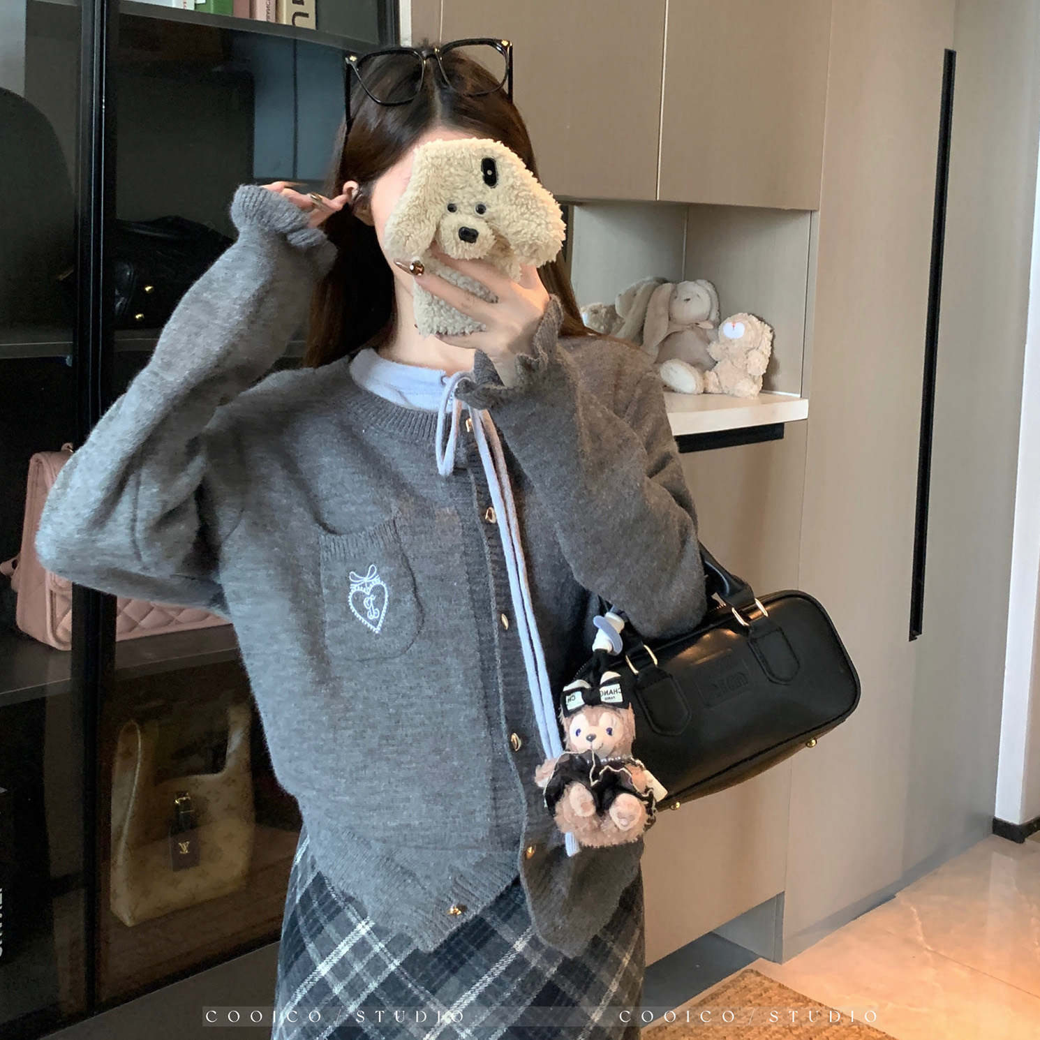 666大码胖mm早秋穿搭刺绣假两件针织开衫女秋冬设计感学院风毛衣