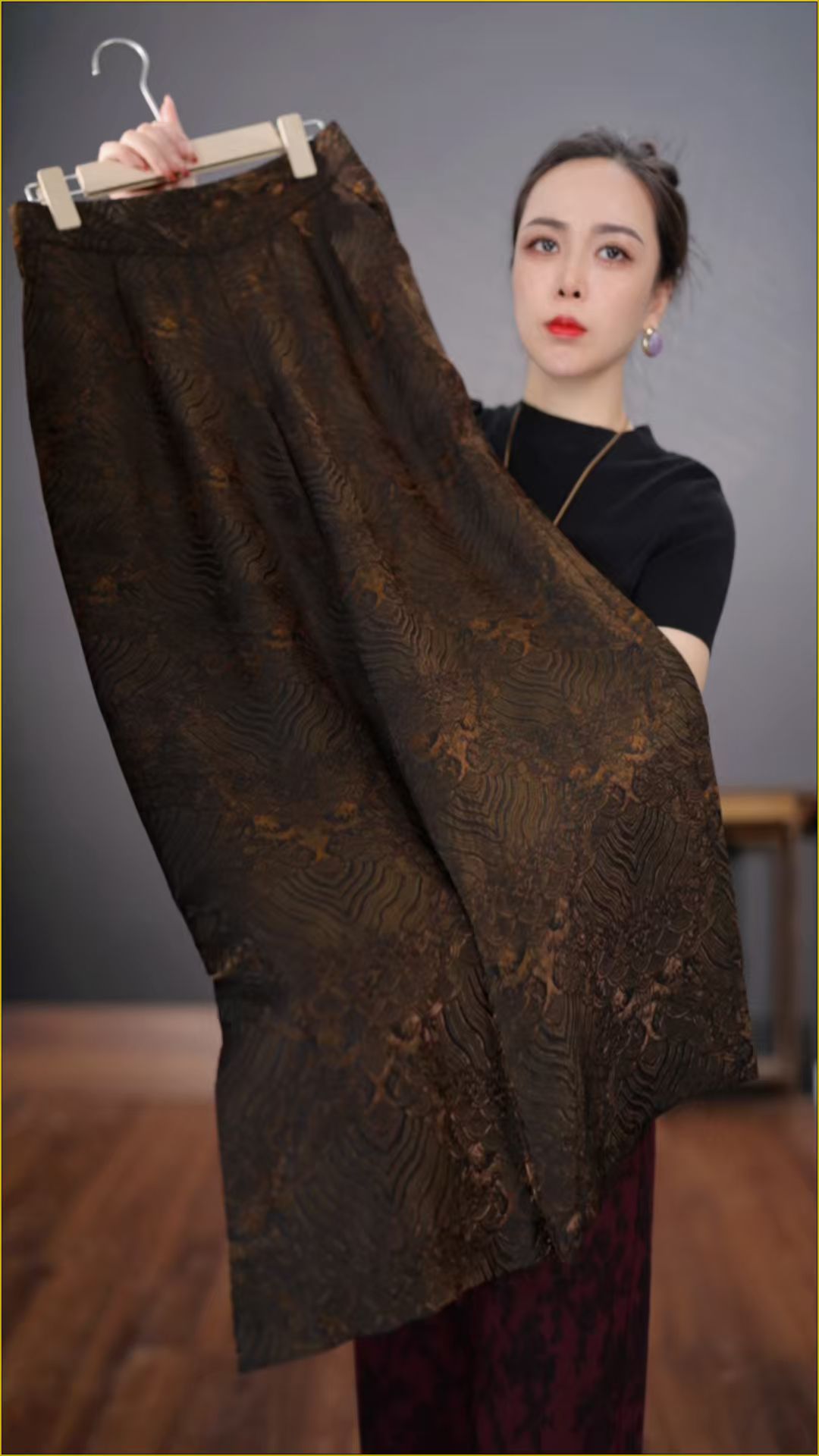 古铜纹新款气质百搭高腰阔腿裤（DN67/天舒/文/心）