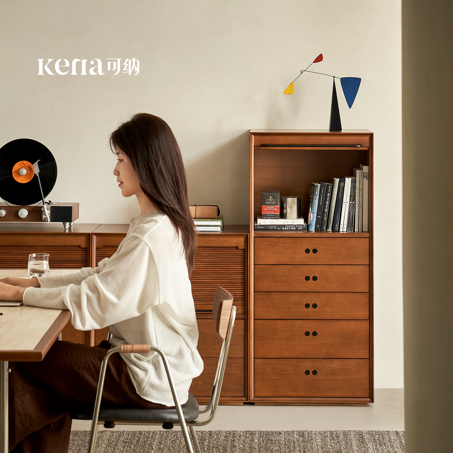 Kena可纳/卷舒斗柜实木复古伸缩卷帘门餐边柜客厅收纳中古边柜子Z