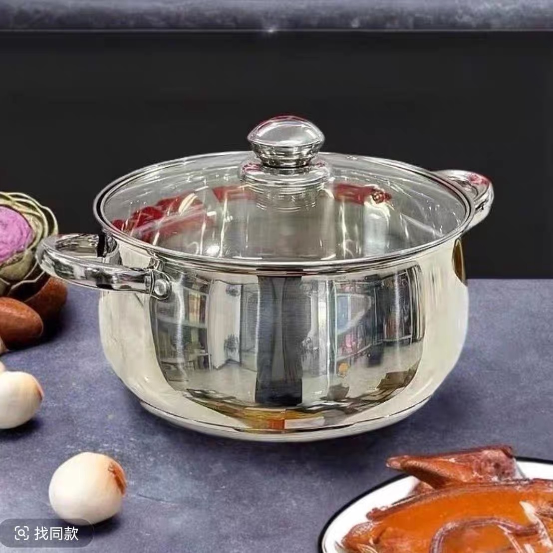 24CM汤锅加厚大肚锅不锈钢制品泡面锅煲汤大容量苹果锅