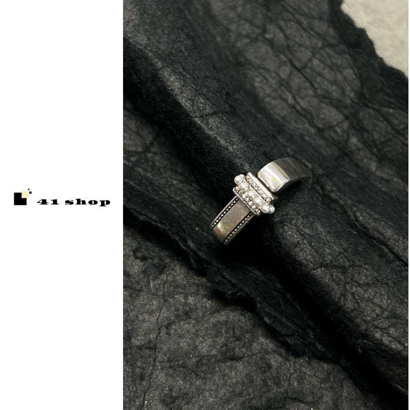 铜合金合成锆石戒指 B-1轻奢风做旧古银色复古戒指