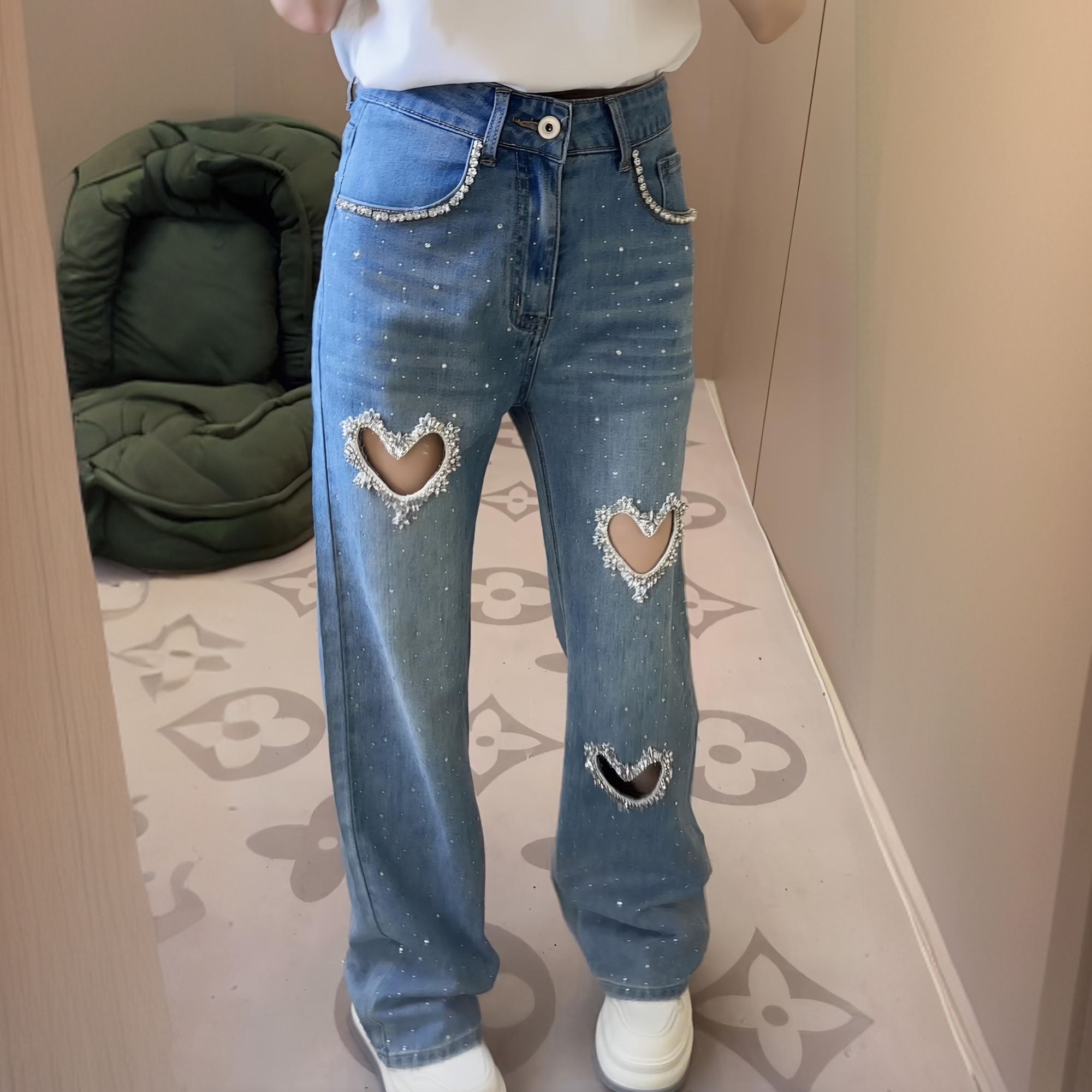 小O.夏款设计感显瘦欧货百搭休闲潮流烫钻高腰洋气直筒牛仔裤