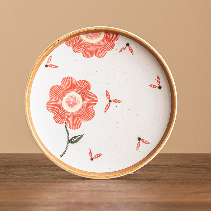 粉引刻绘太阳花壶承茶壶托壶垫陶瓷干泡盘中式家用水果茶点盘