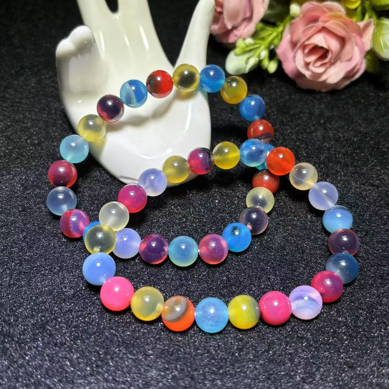 S7571【任会长珠宝】七彩冰芯盐 源玛瑙手串-多样性只发一件