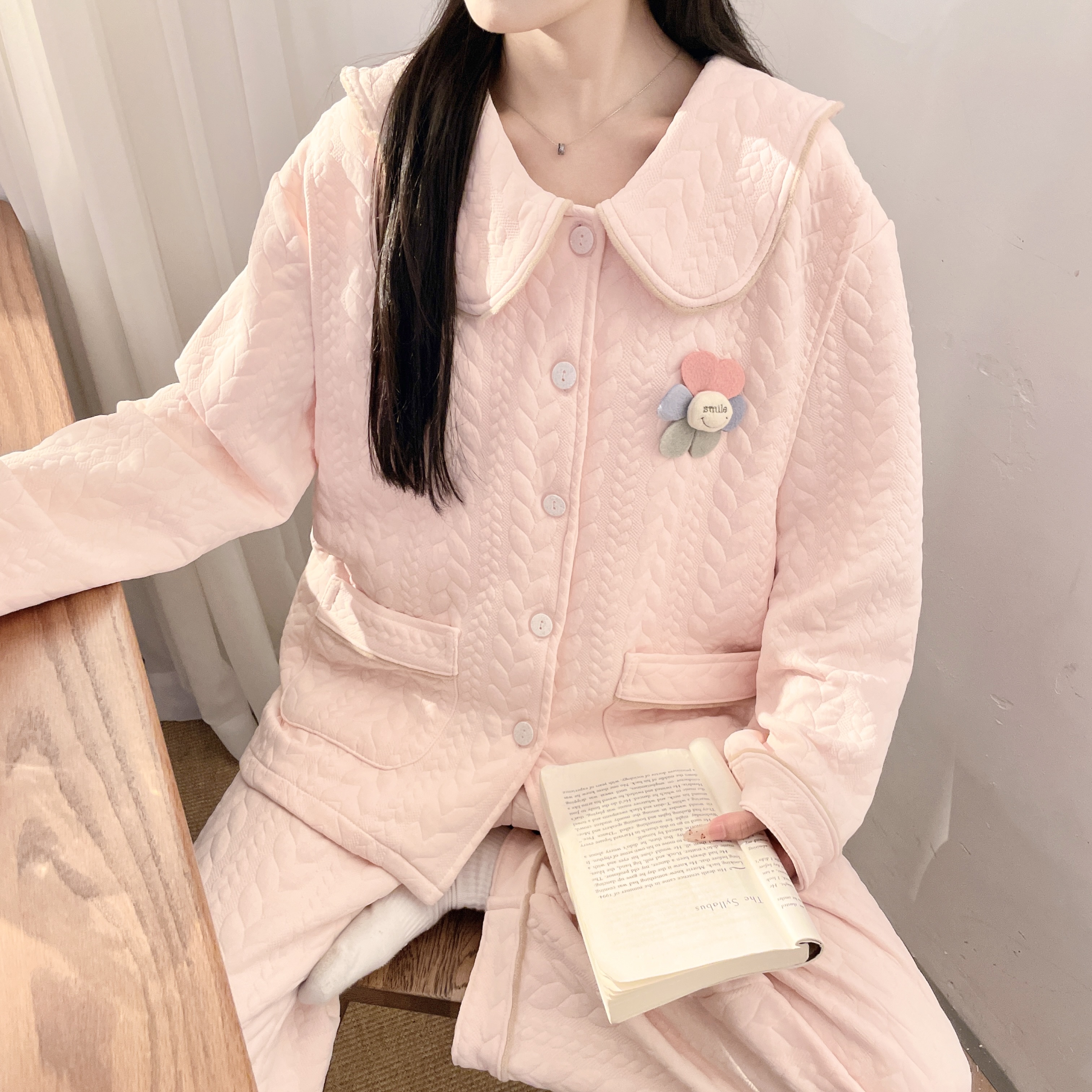 冬季厚款空气棉月子服带胸垫产后加厚保暖孕妇睡衣哺乳喂奶衣套装