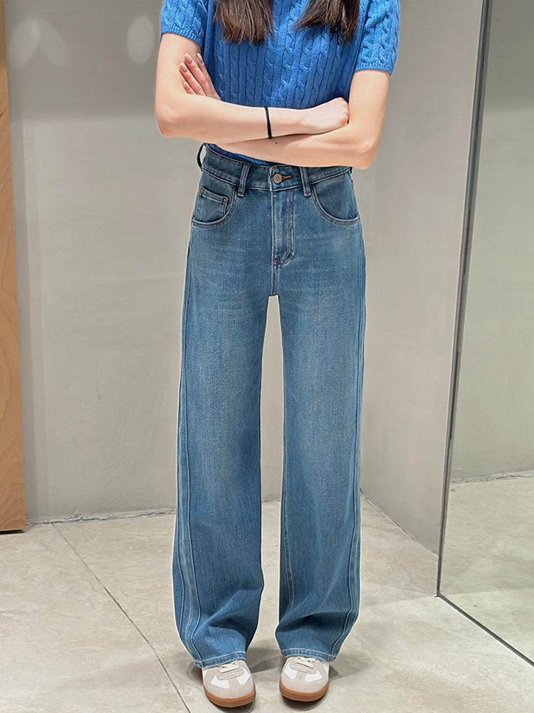 代-96220A 四面弹 牛仔裤女2025秋冬新款高腰蓝色 窄版直筒裤