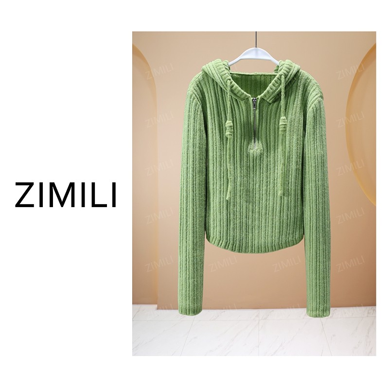 【亮哥欧货女装】冬季新品《春辰绿》连帽针织加厚羊毛毛衣26562