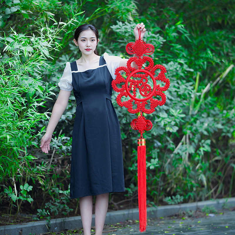 天翊吉经典中国结挂件客厅大号五福临门双面福字电视墙玄关壁挂