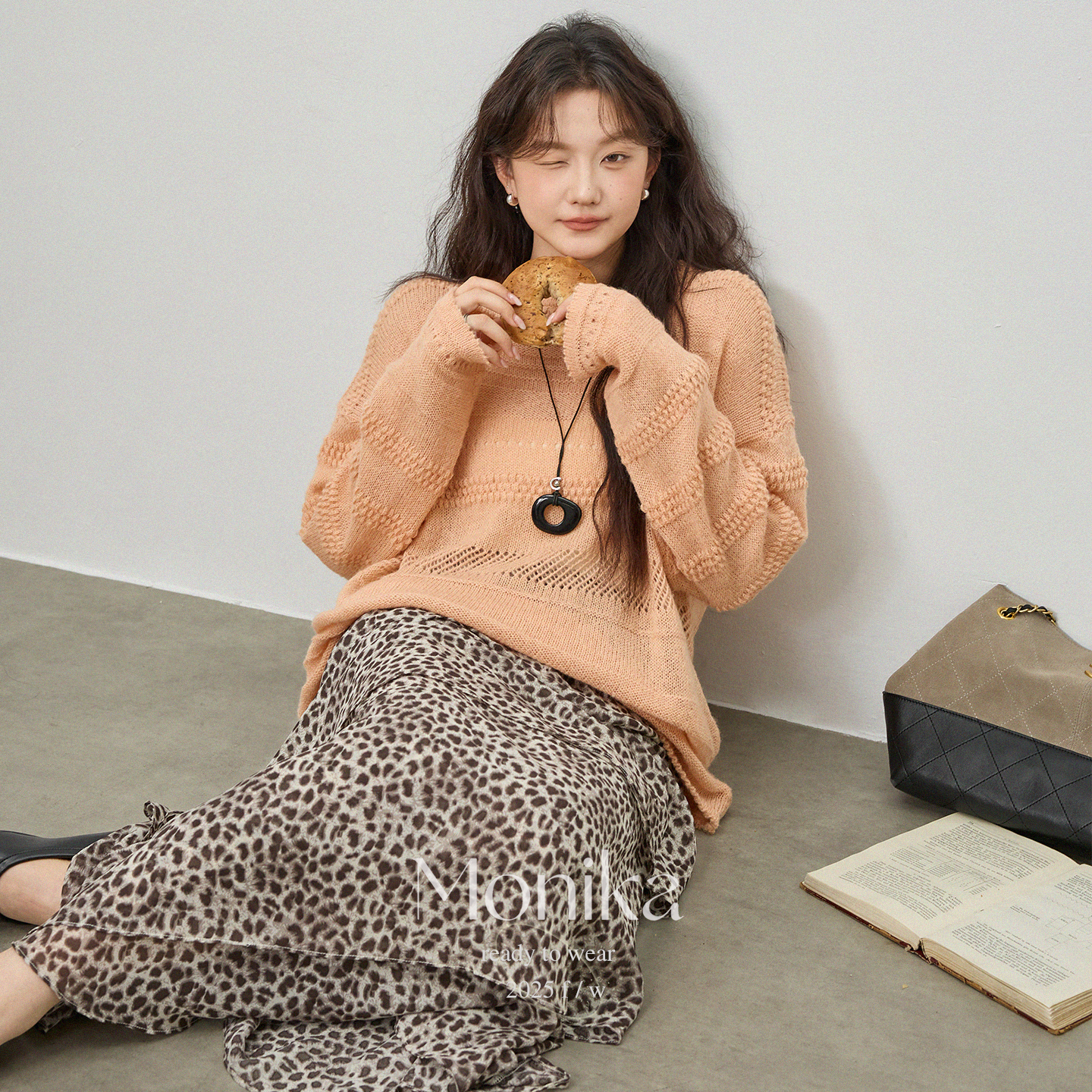 大码女装韩版宽松显瘦百搭针织衫甜美毛衣上衣15582+半身裙76136