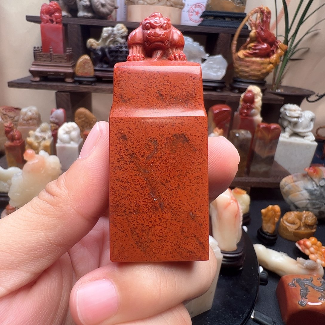 石材寿山石红高山石手工雕刻