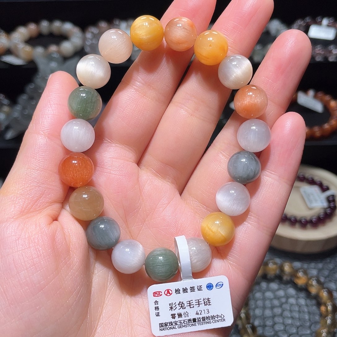 水晶手链未镶嵌兔毛手链，晶体通透