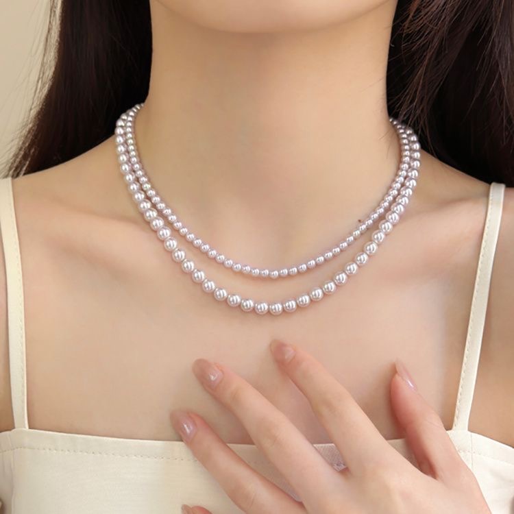 链子925银 链子925银4-6mm近正圆时尚极光淡水小米项链40+5