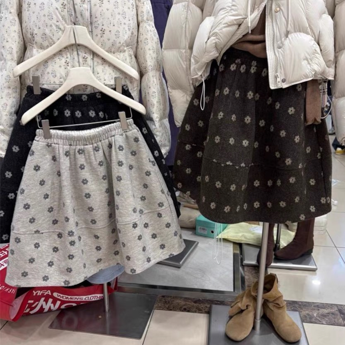 韩系时尚减龄复古花朵半身裙女高腰A字短裙显瘦小个子百搭花苞裙