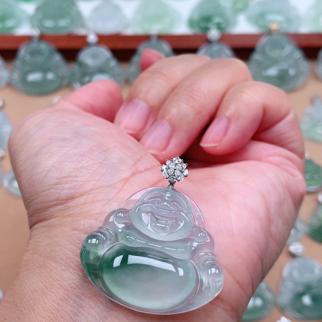 喜***人翡翠18K金镶嵌吊坠(不含链)