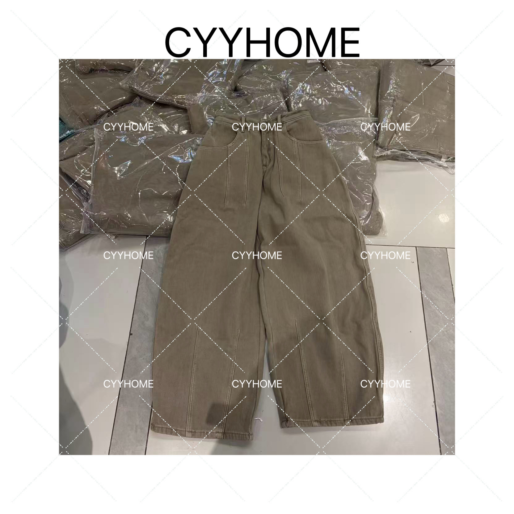 CYYHOME奶茶灰咖加绒加厚直筒弯刀阔腿显瘦牛仔裤