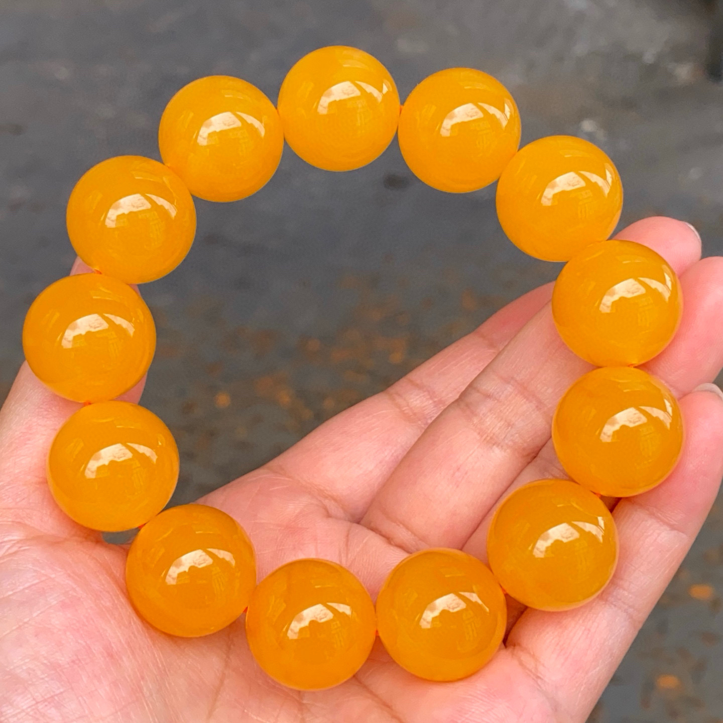 19mm同料天然蜜蜡焦皮料橘红色完美手串收藏级精品