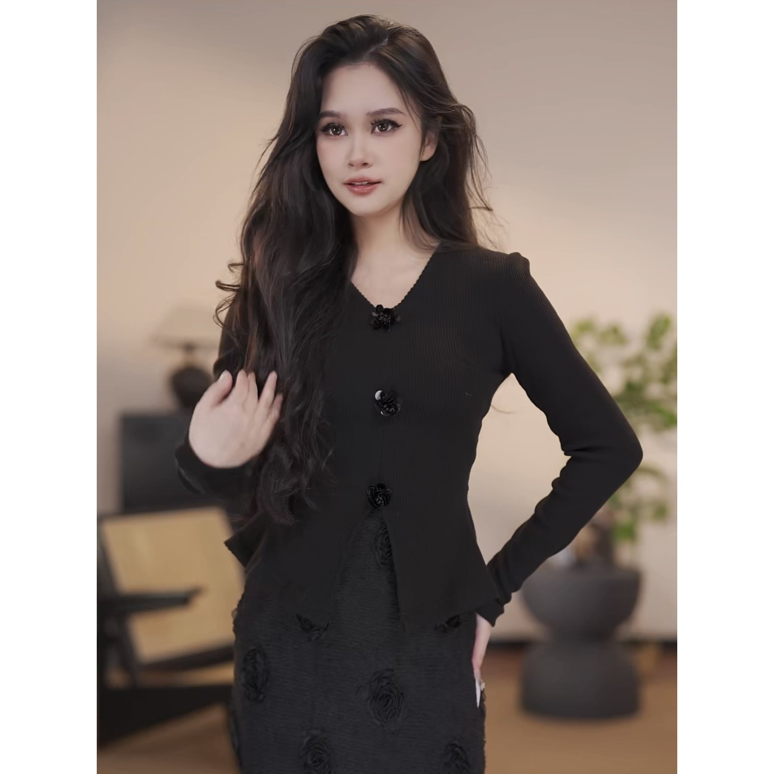 【奇乐】玫瑰小姐冬季新款高级法式气质显瘦鱼尾连衣裙-YL11193