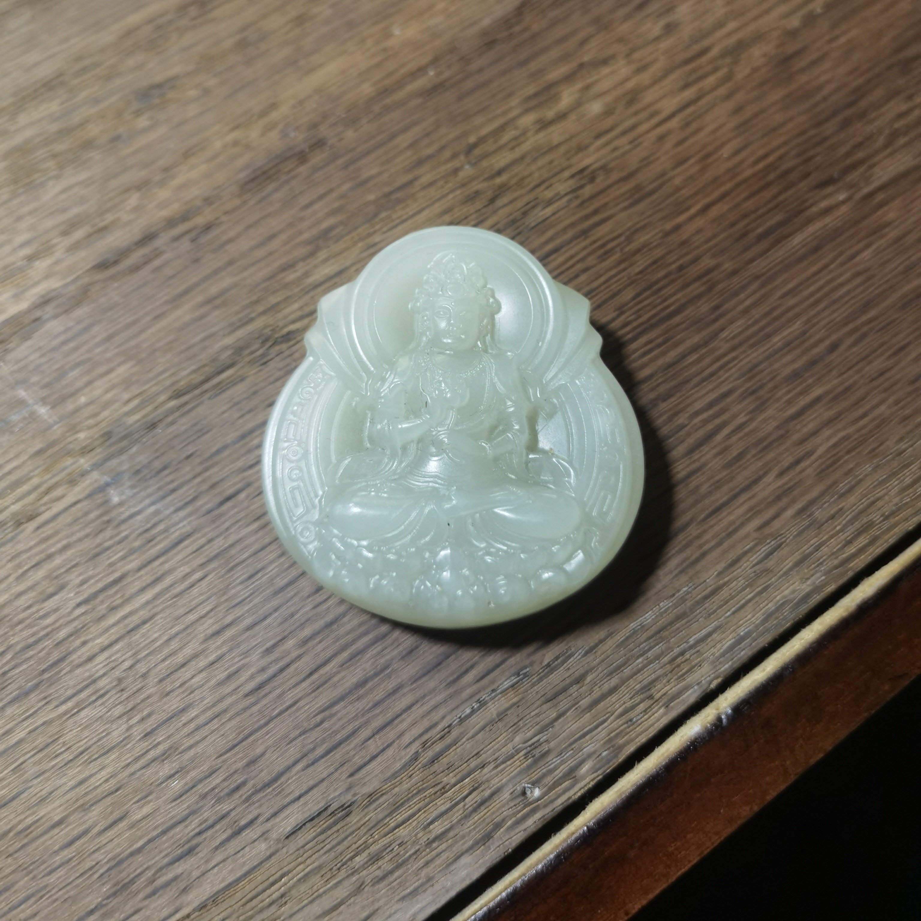 新疆和田玉白玉男士双面雕刻观音牌白色精雕精美