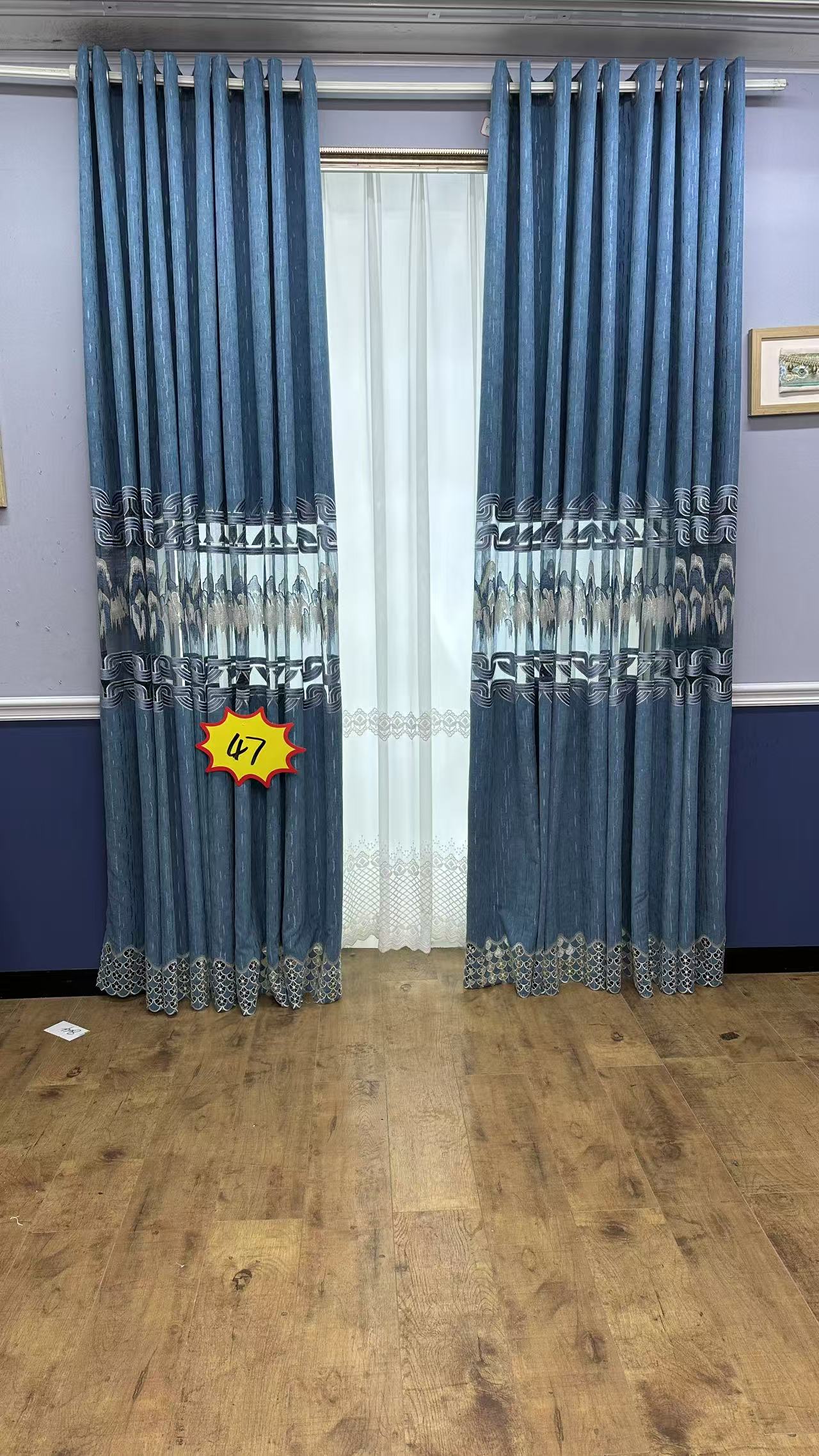 47号新款卧室遮阳挂钩式飘窗客厅遮光成品窗帘