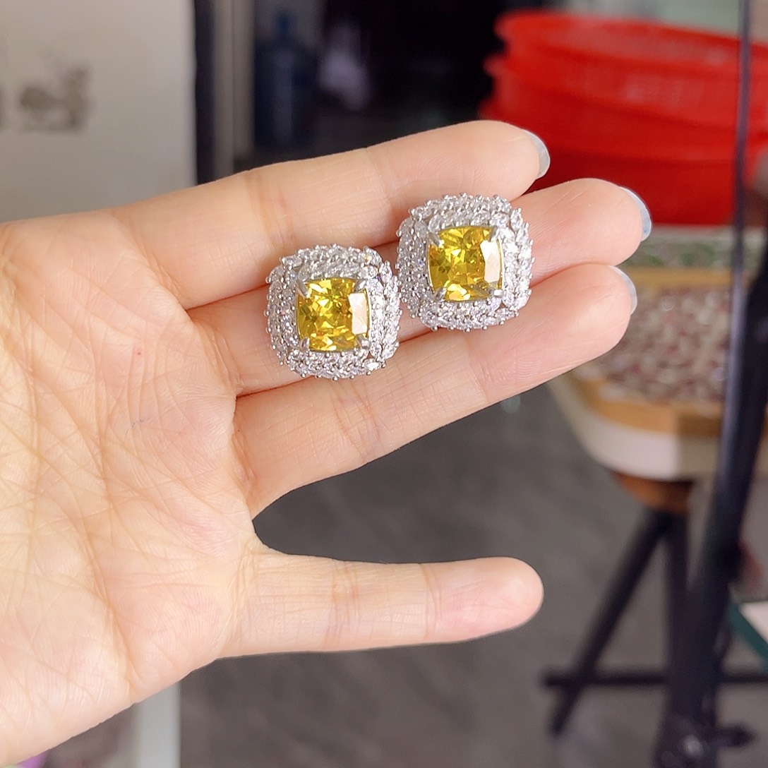 耳饰蓝宝石银S925镶嵌