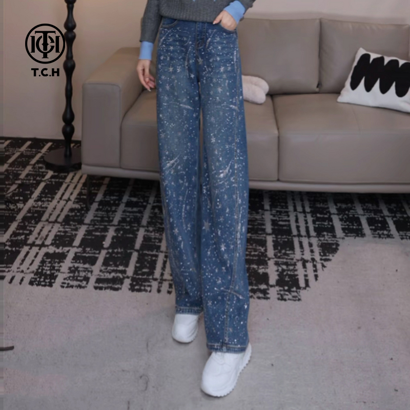TCH私服秋冬慵懒风烫钻时尚淑女百搭牛仔裤T75D20E1029轻奢tch