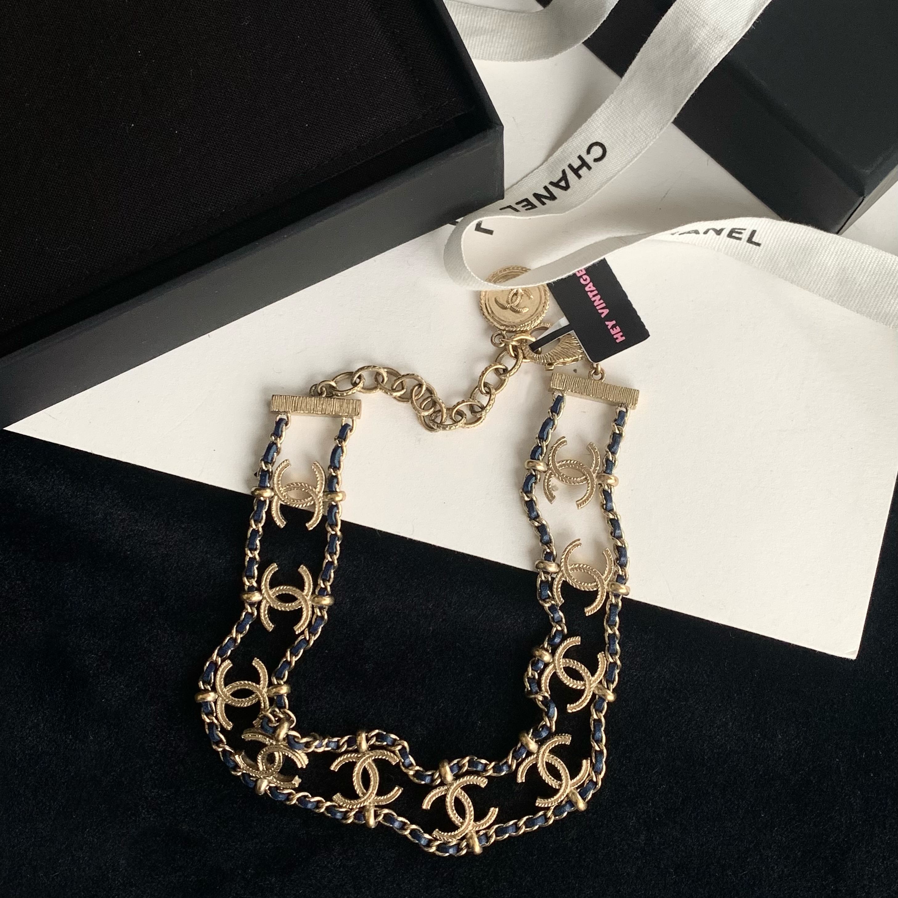 95新 Chanel/香奈儿 希腊系列蓝色皮穿链choker项链 18C 18847271